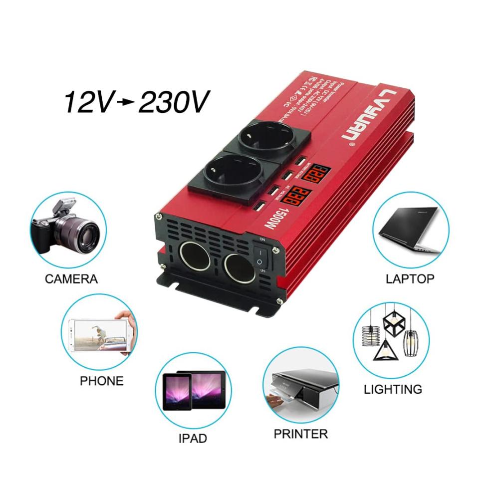 Hochleistungs-Spannungswandler 12V 230V 1500W Wechselrichter RED – Zuverlässige Energieumwandlung für Ihr Zuhause und unterwegs